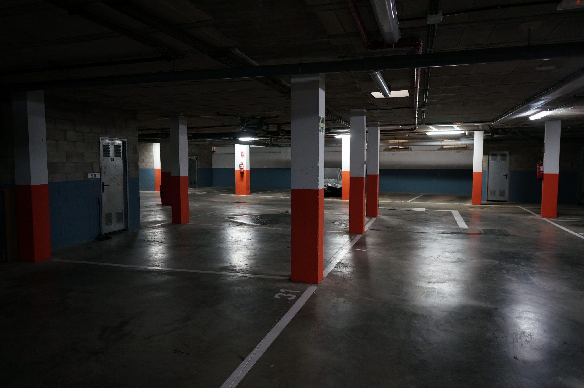 Sealed parkade deck after final urethane traffic coating